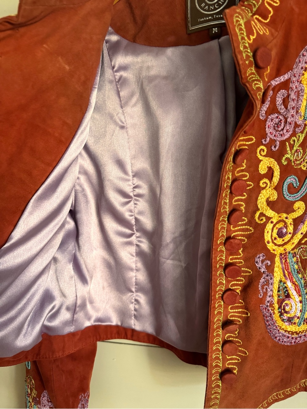 Double D Ranch Rust Suede Jacket with Multicolor Embroidery - Picture 8 of 9